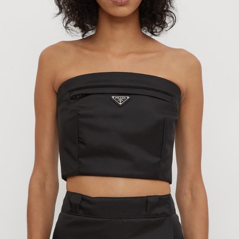 Prada Women's Black Nylon Gabardine Bustier Crop Top size 36 NWT - Picture 2 of 8
